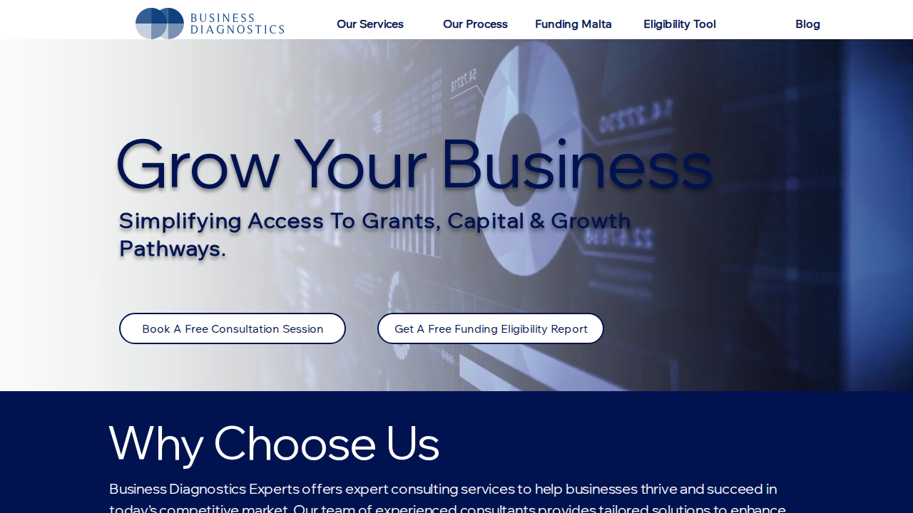 Business Diagnostics Malta website